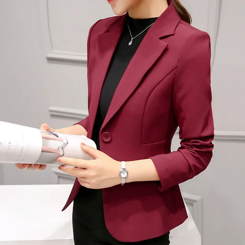 Ladies Blazer Pocket Jacket, Slim Fit Long-sleeved Korean Style