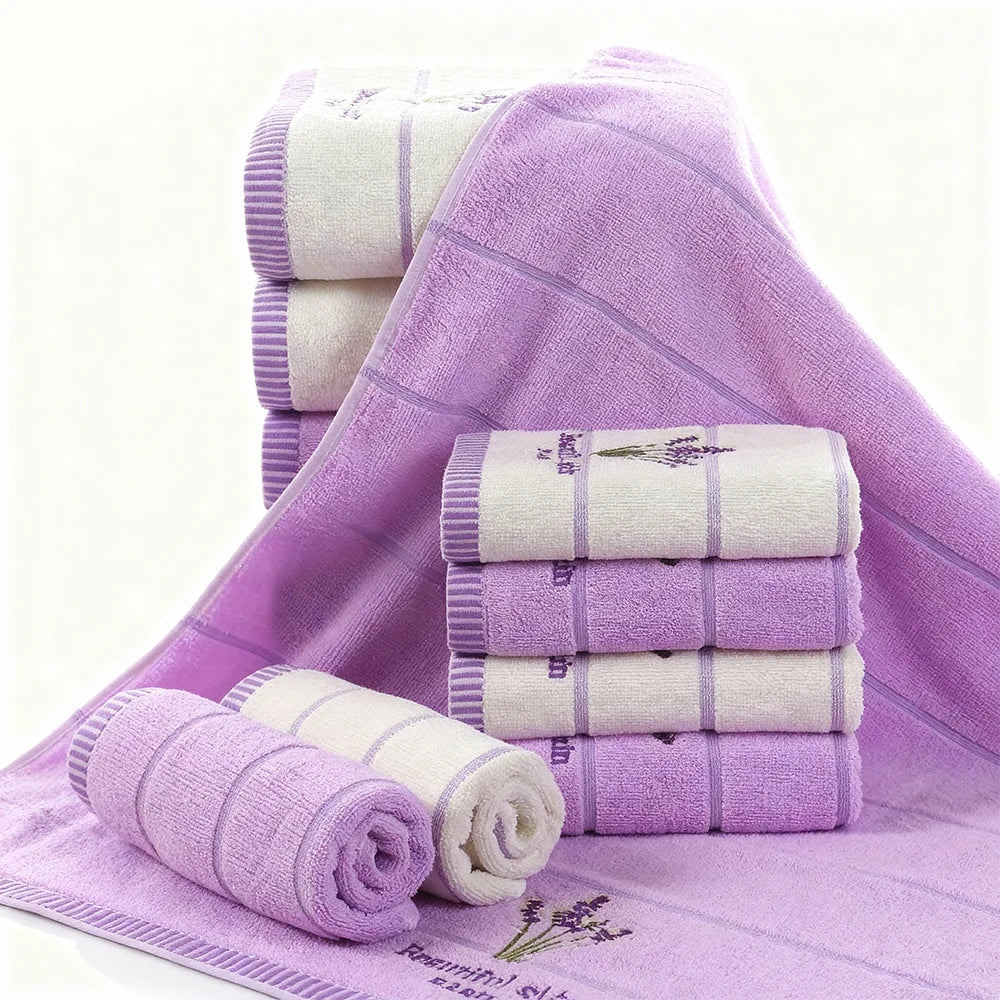 High Quality Towel Cotton Embroidery Lavender Aromatherapy Soft Hand Face Towel Set 34 X 74cm Hand Towel