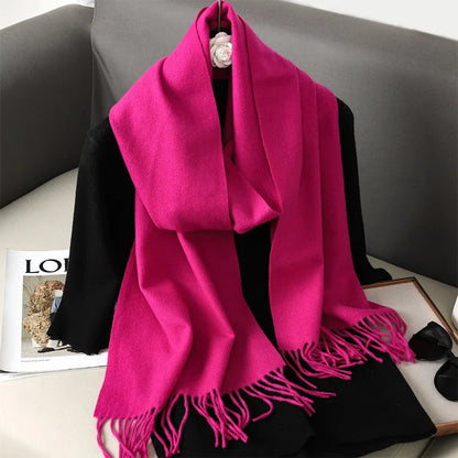 Color Solid Women Winter Scarf Warm Thicken Cashmere Shawl