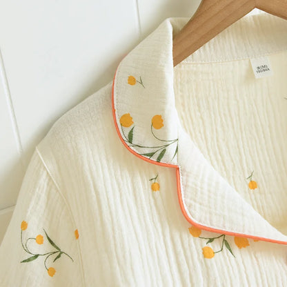 Summer women's cotton crepe three-piece short sleeve + shorts + trousers large size simple flower pajamas