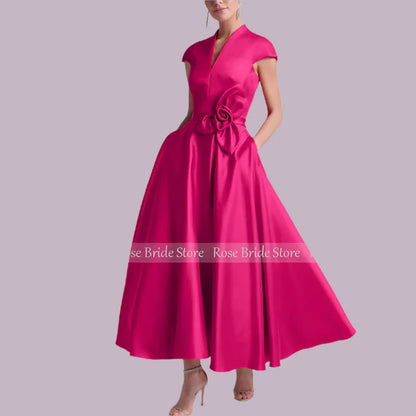 Elegant Women's Cocktail Party Satin Flower Handmade Gowns  A-line -Additional colors...