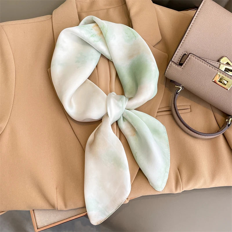 Luxury Brand Silk Satin Square Plaid Scarf