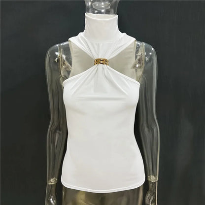 Turtleneck Basic Knit Women Tank Tops