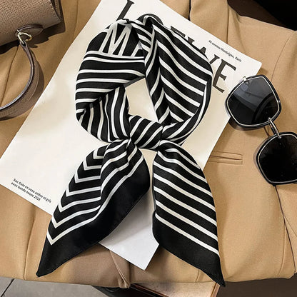 Luxury Brand Silk Satin Square Plaid Scarf