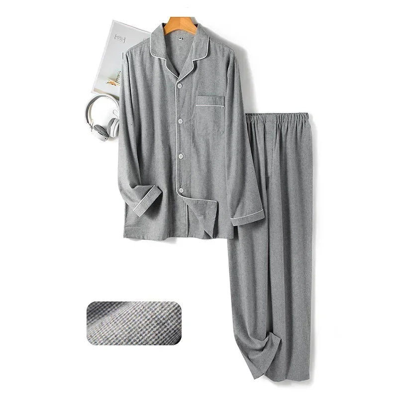 Autumn and Winter Multi Colors Cotton Brushed Solid and Plaid Design Warm Thick Trousers Pajamas Set Couples Home Clothes