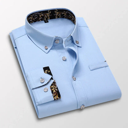 Men's Cotton Causal Long Sleeved Dress Shirt