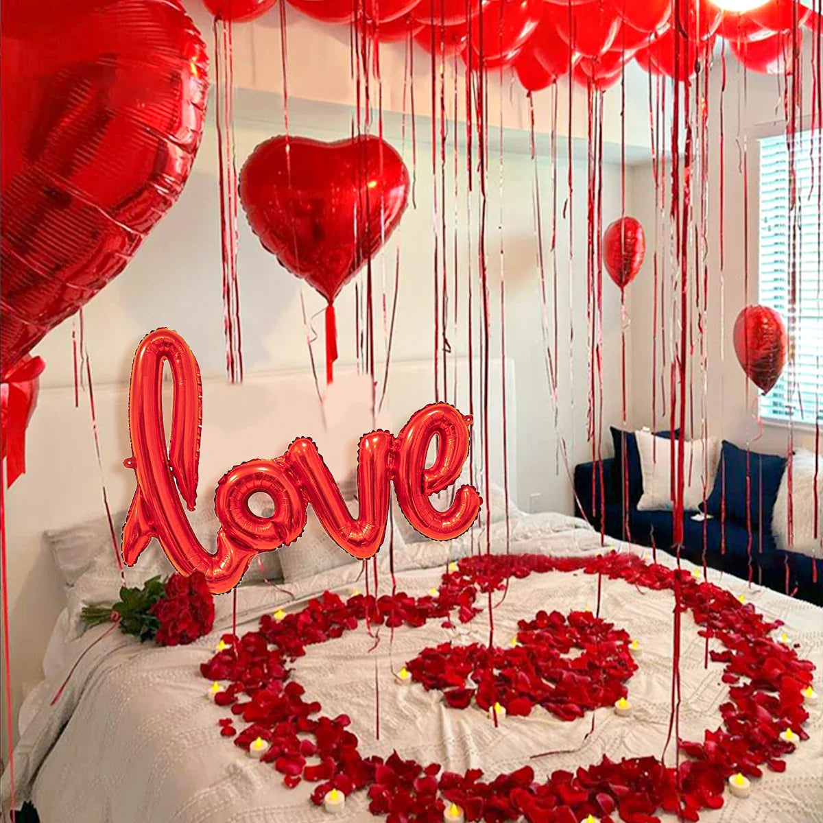 407pcs red "love" letter balloon set, 18-inch heart-shaped balloon rose petals