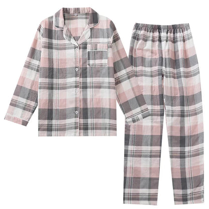 Spring autumn unisex cotton double gauze long sleeve trousers summer thin pajamas  plus size