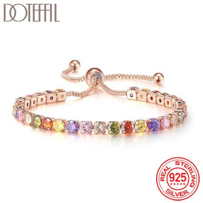 Women 925 Sterling Silver Tennis Bracelet Crystal Luxury Zirconia Wedding Charm Jewelry