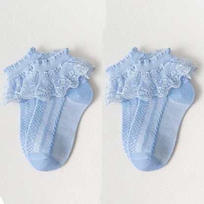 Breathable Cotton Socks with Ruffle Lace