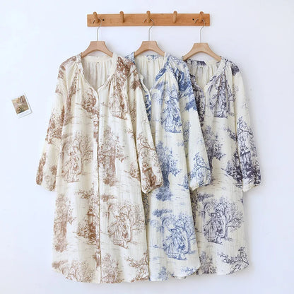 Pure Cotton Nightgown Sleepwear Dress Women's