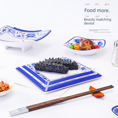 Melamine Dinnerware Blue and White Porcelain Snack Plate Special-Shaped Creative Tableware Commercial Use