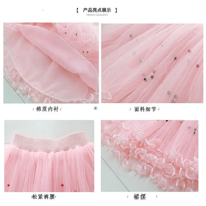 Girls Tutu Fluffy Princess Ballet Dance Tulle Mesh Skirt