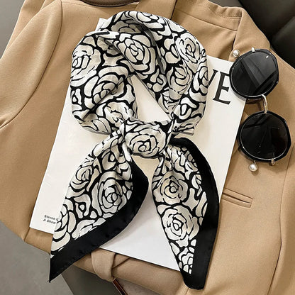 Luxury Brand Silk Satin Square Plaid Scarf