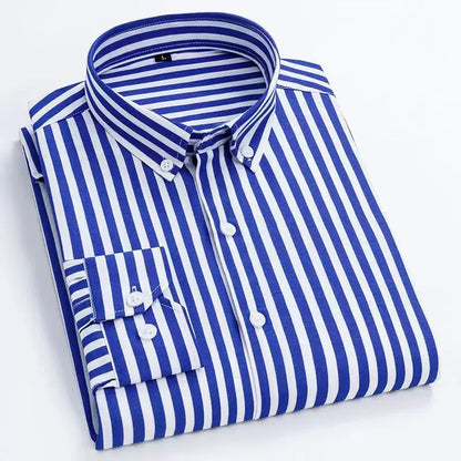 Men's Casual Shirt Long Sleeved Cotton Comfortable Breathable Plaid Striped