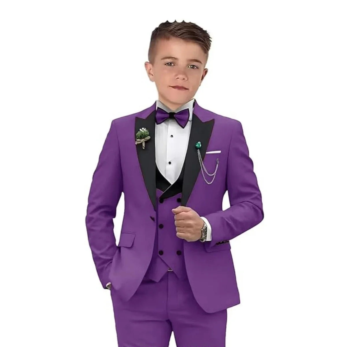 Boys Elegant Tuxedo Suit Set Blazer, Vest & Pants - 3 Pieces