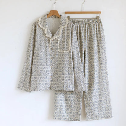 Autumn Spring Light Floral Printed Loose Comfortable Plus Size Sleepwear Women