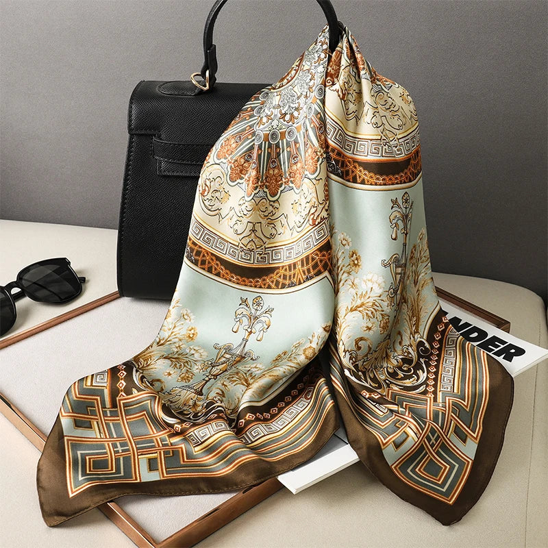 Luxury Brand Silk Satin Square Plaid Scarf