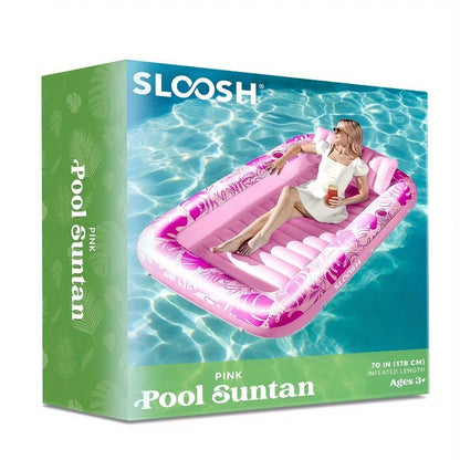 JOYFY Inflatable Tanning Pool Lounger Float 70" x 46" Pool Floats Adult with Pillow Sunbathing Bed Lounge for Summer Water Party