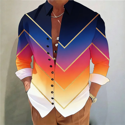 Men's long sleeved shirt with Harajuku style 3D flower print