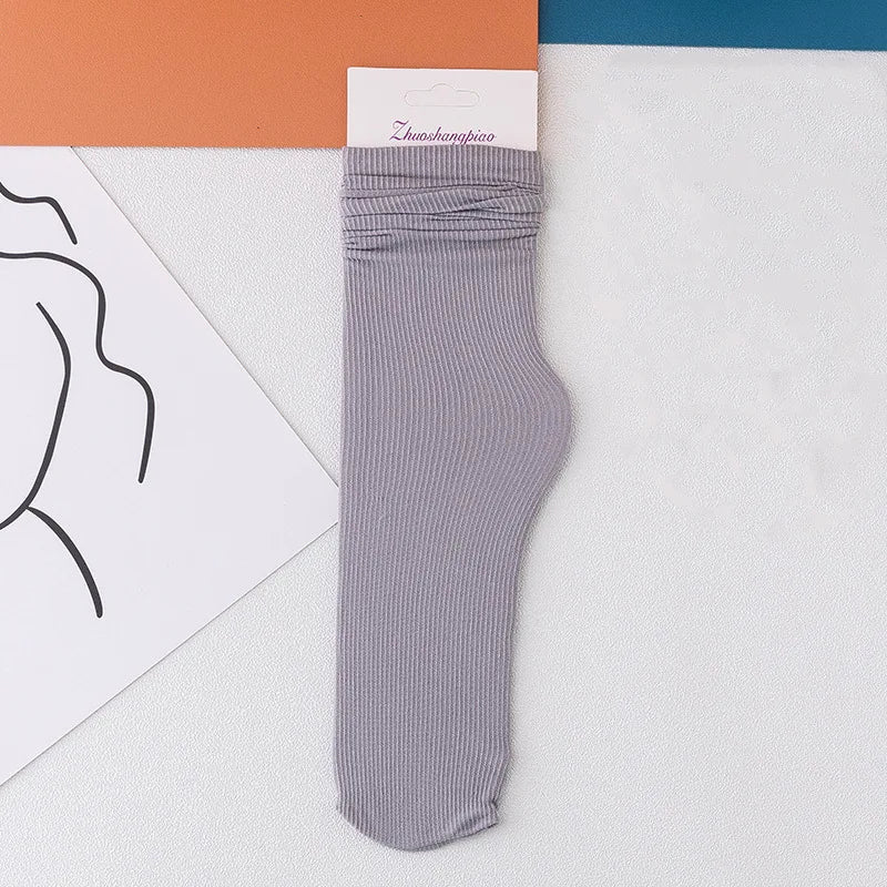 Multicolor Solid Color Ice Silk Velvet Mid Tube Women summer Socks Soft Thin