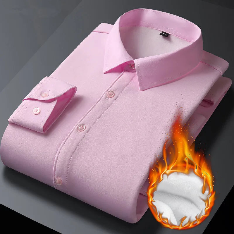 Men's Autumn Winter Long Sleeve Shirts Warm Fleece Stretch Shirt