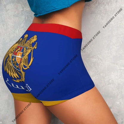 Elasticity Push Up Short Scrunch Butt Armenia Flag Print Running Shorts