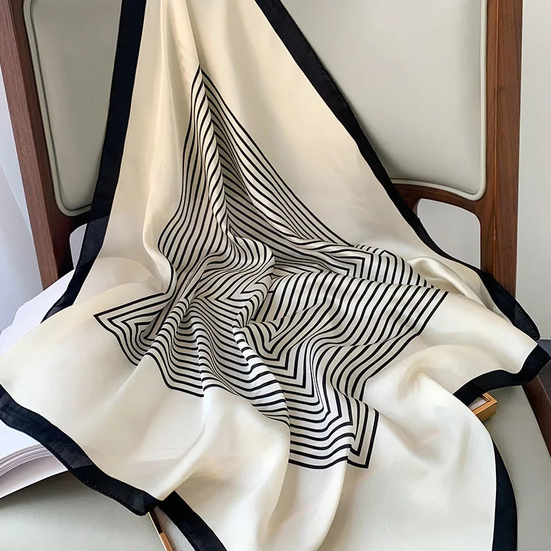 Luxury Brand Silk Satin Square Plaid Scarf