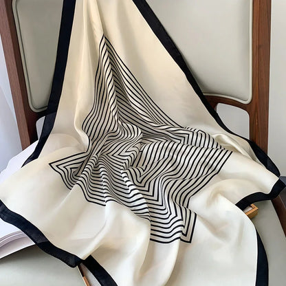Luxury Brand Silk Satin Square Plaid Scarf