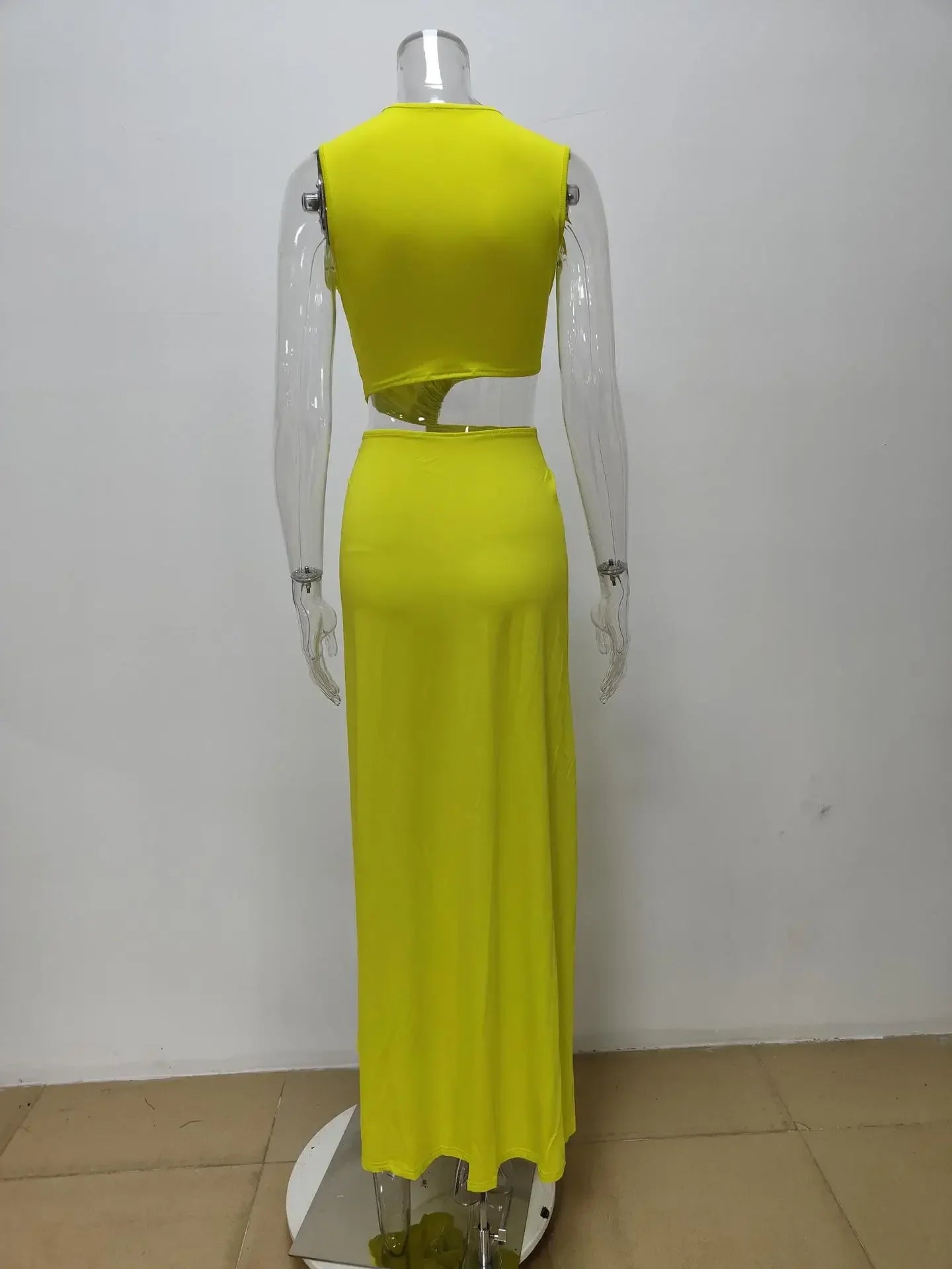 Summer Beach Sexy Maxi Dress Sexy Hollow Out Twist Knot High Split Sleeveless Deep V