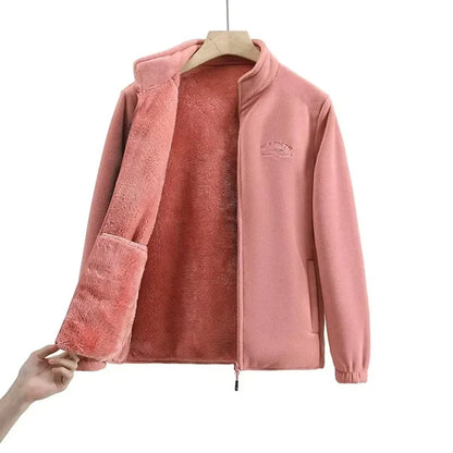 Women's Winter Sport Wool Liner Coat Loose-Fit Full Sleeve Polar Fleece Zipper