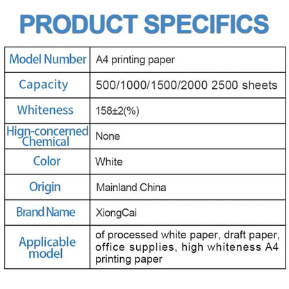 500/1000/1500/2000/2500 sheets of processed white paper, draft paper, office supplies, high whiteness A4 printing paper