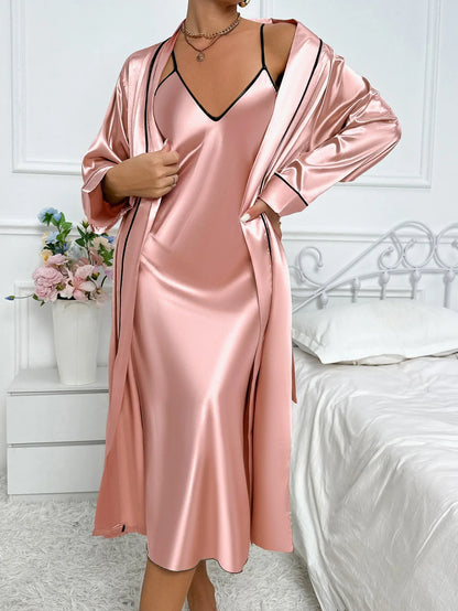 Women's Luxury Silk Pajamas Set Long Sleeve Robe Comfortable Two Piece Set