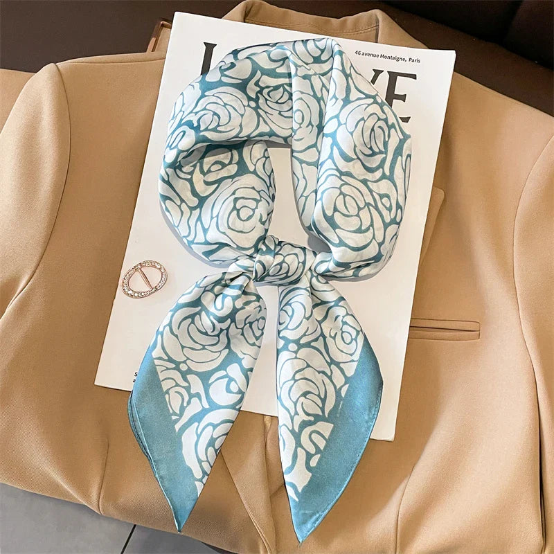 Luxury Brand Silk Satin Square Plaid Scarf