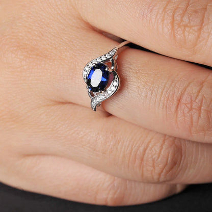 Oval Blue Sapphire 925 Sterling Silver Ring for Women