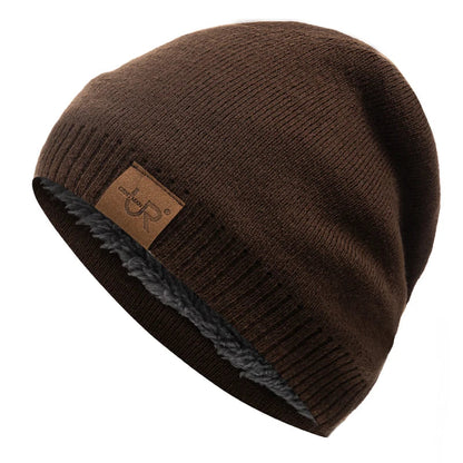 Unisex Solid Color Knitted Hats For Men & Women Beanie Cap Fur Warm Lining