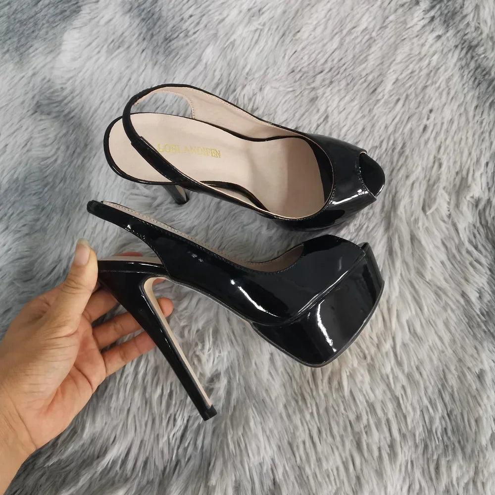 Women Sandals Stilettos 14CM Platform High Heels Sexy Pumps Open Toe
