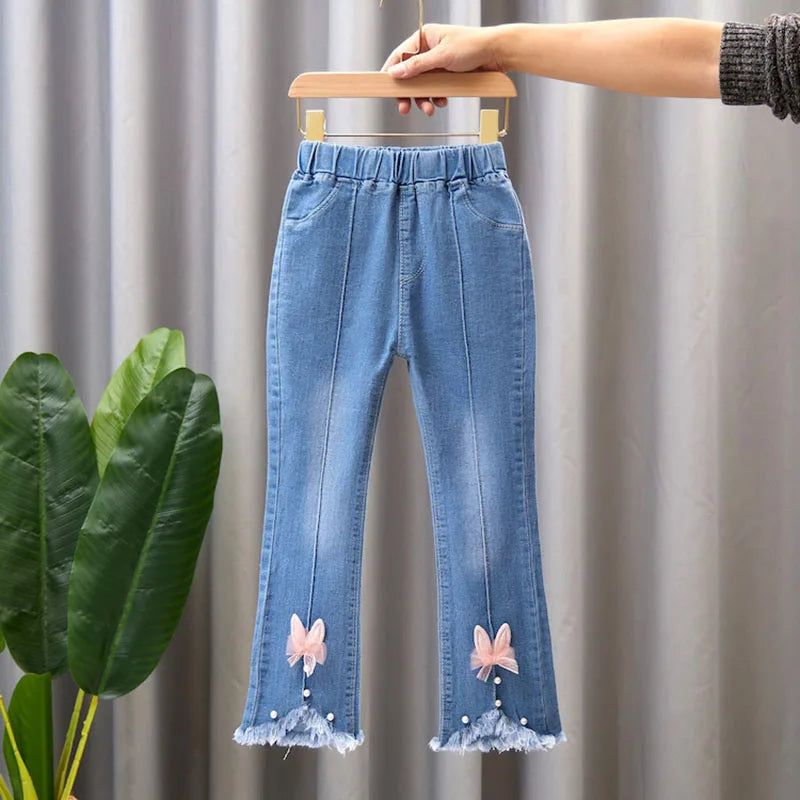 Girls Star Embroidered Jeans Pants with Pearl Slim-Fit age 7-13 yrs old