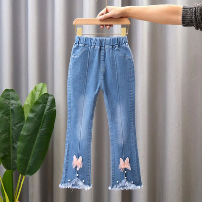 Girls Star Embroidered Jeans Pants with Pearl Slim-Fit age 7-13 yrs old