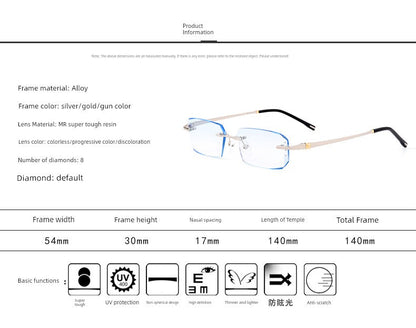 Anti-Radiation Glasses Men's Plain Anti Blue-Ray Finished Products Watch Mobile Phone with Myopia Frameless without Degrees Eye Protection