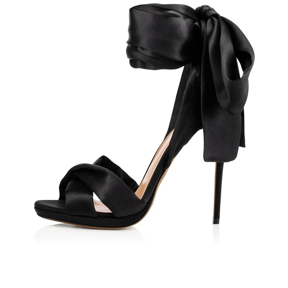 Summer satin bow cross-band sexy open-toe women sandals thin high-heeled shoe