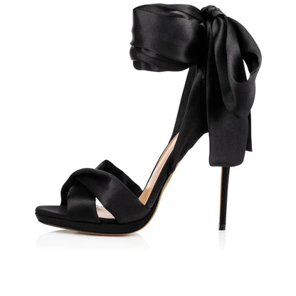 Summer satin bow cross-band sexy open-toe women sandals thin high-heeled shoe