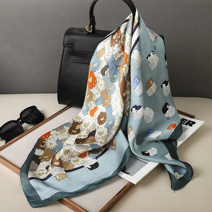 Luxury Brand Silk Satin Square Plaid Scarf