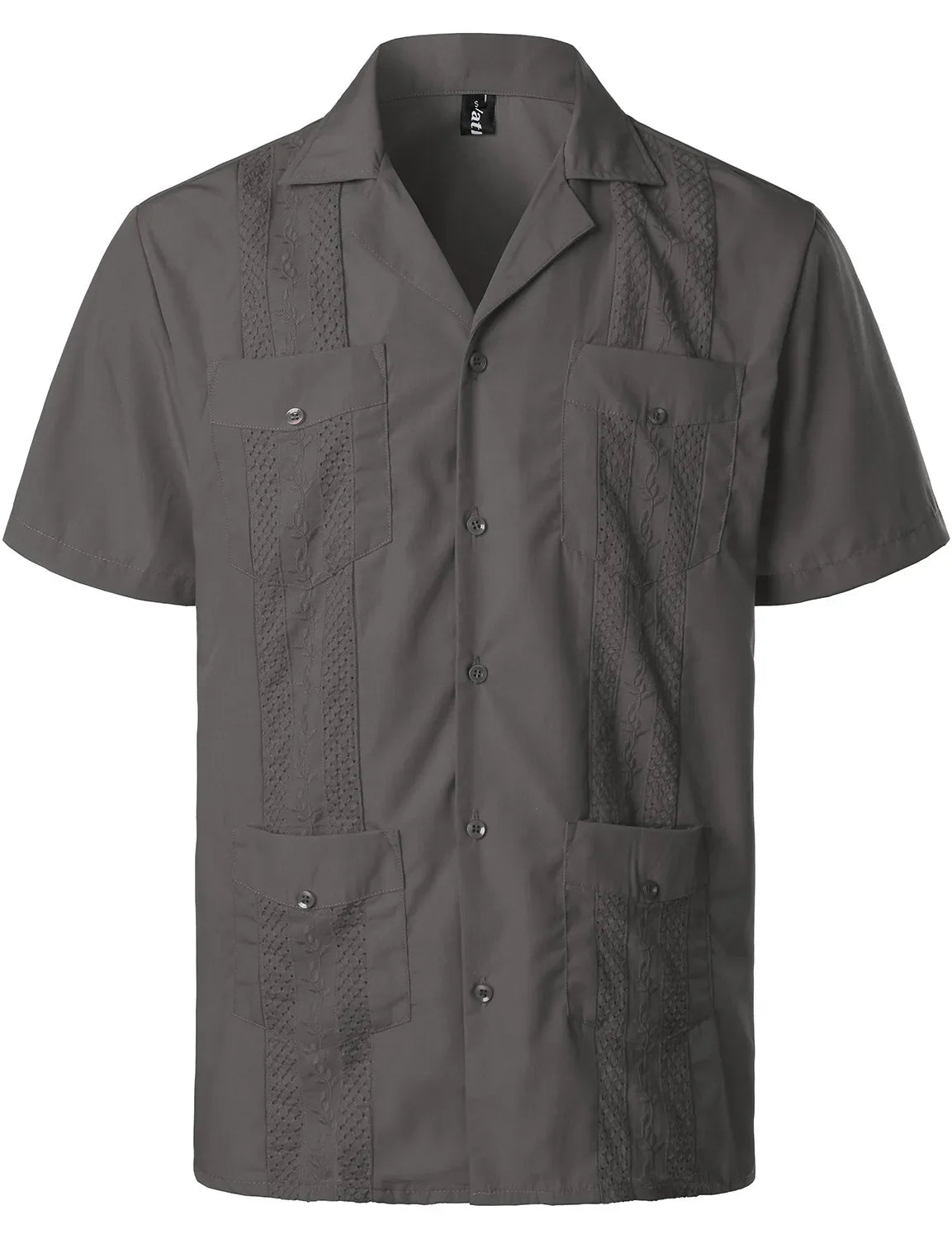 Men's Traditional Cuban Collar Guayabera Shirts Short Sleeve Embroidered w 4 Pockets