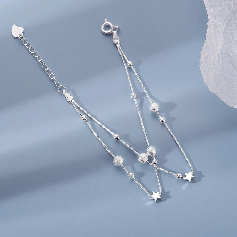 Luxury 925 Sterling Silver Adjustable Star Beaded Bracelets For Women