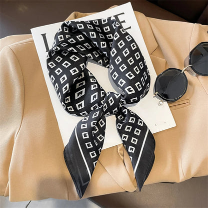 Luxury Brand Silk Satin Square Plaid Scarf