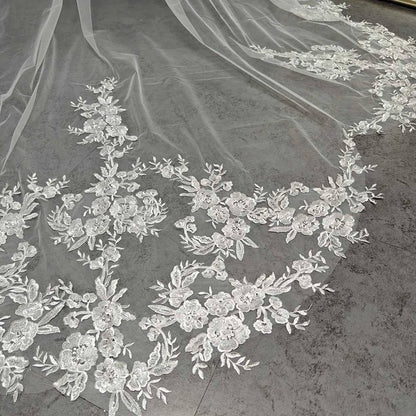 Wedding Veil with Shiny Sequins Lace Customized 2 Tiers 3 Meters Long Bridal Veil with Comb