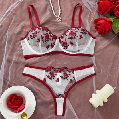 Women's Sexy Transparent Underwear Brasserie Sets Embroidered Flowers