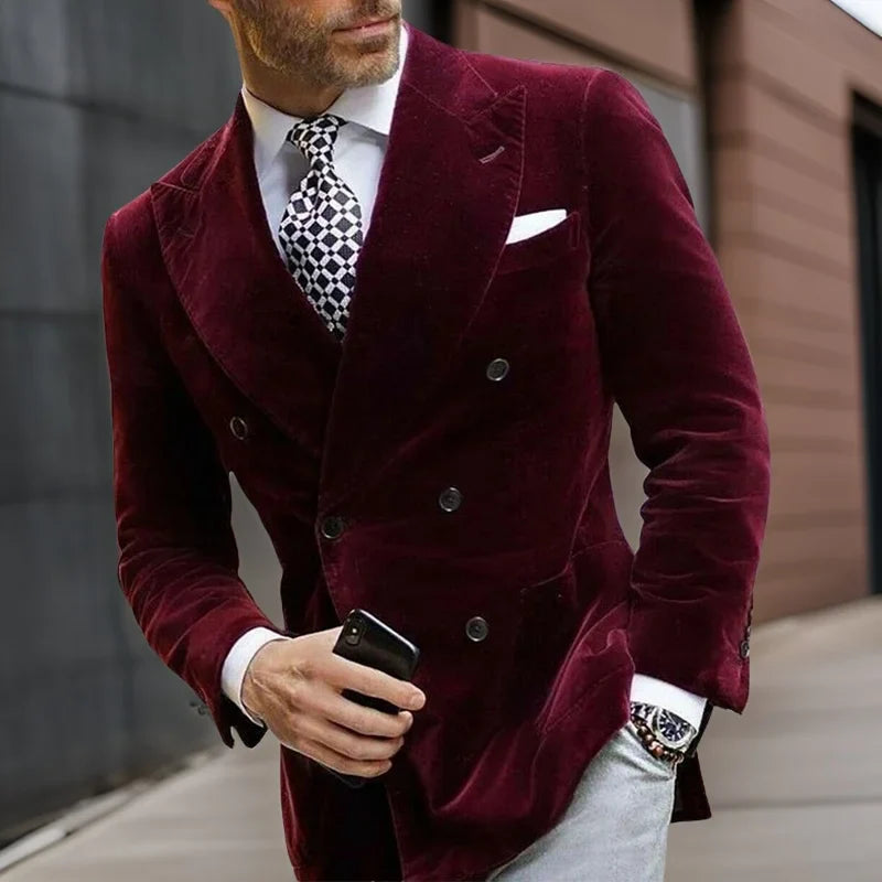 Elegant Italian Velvet Double Breasted Blazer for Men
