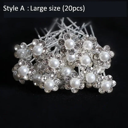 20pcs Elegant Pearl Crystal Hairpin Wedding Bridal U-shaped Metal Hair Comb Forks for Women